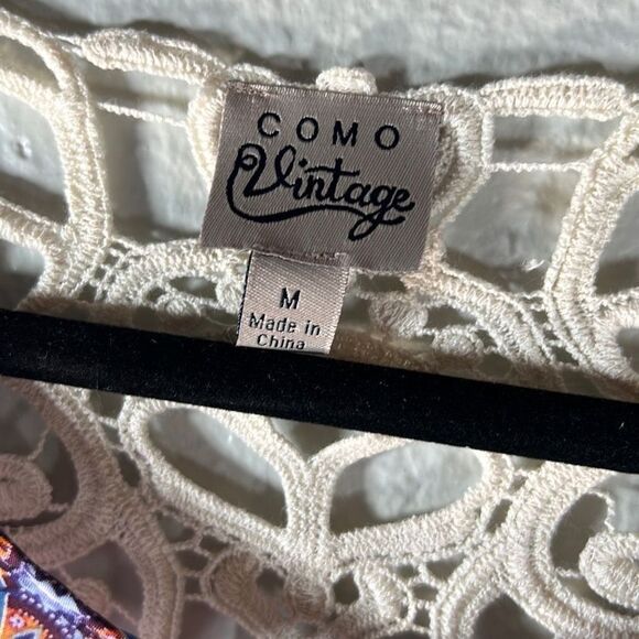 Como Vintage Womens Lace Blouse Bell Sleeve Keyhole Sheer Purple Orange Medium - Picture 5 of 10